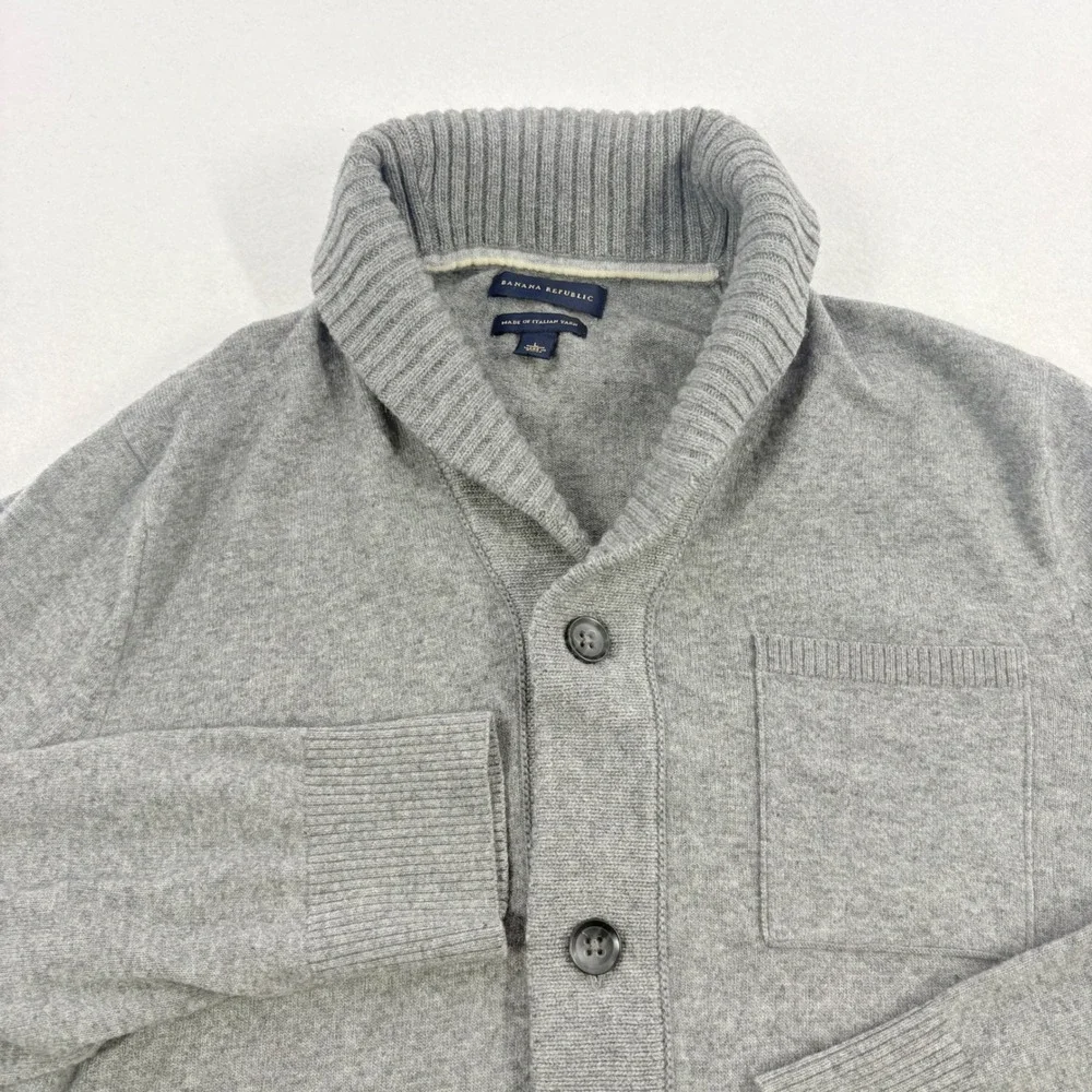 Banana Republic Cardigan Mens L Gray Italian Yarn Shawl Collar Layer Preppy